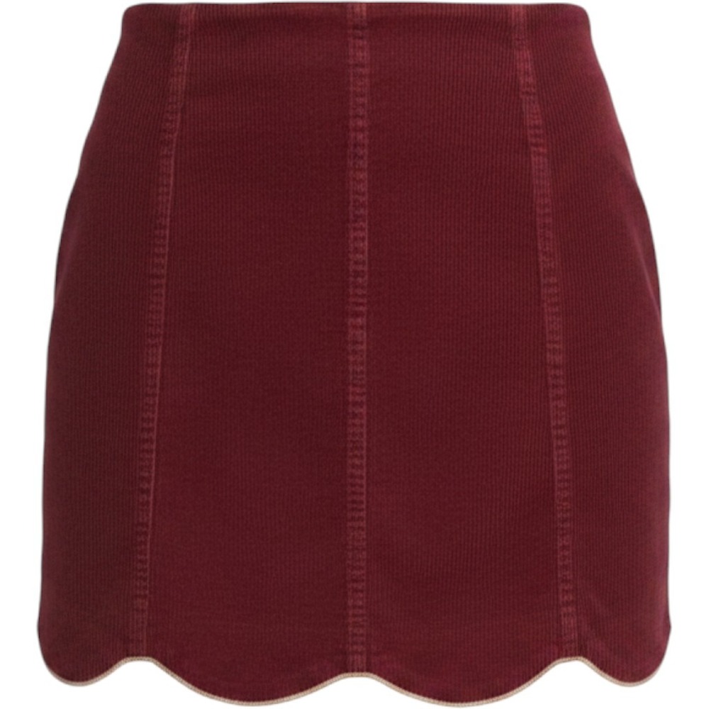 Altar'd State Burgundy Corduroy Scalloped Mini Skirt S73165-01 Womens Medium